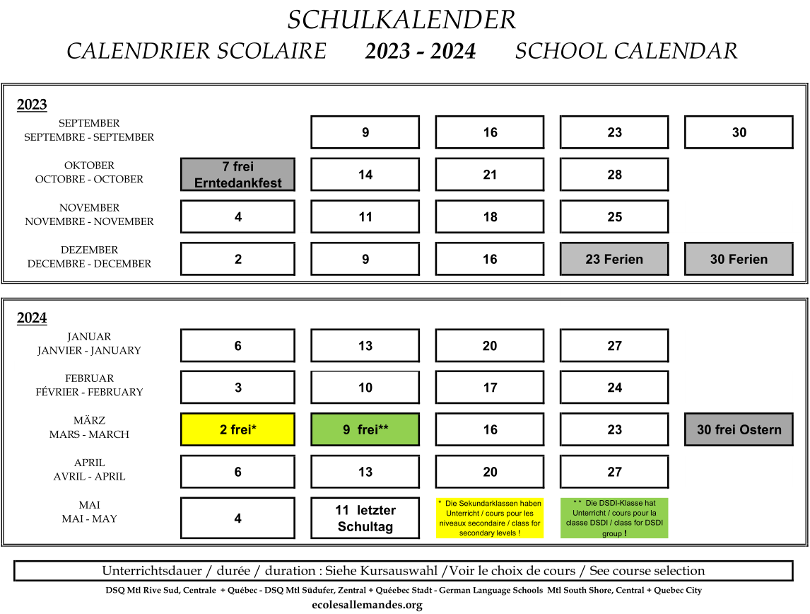 German School Montreal Center - School Calendar
